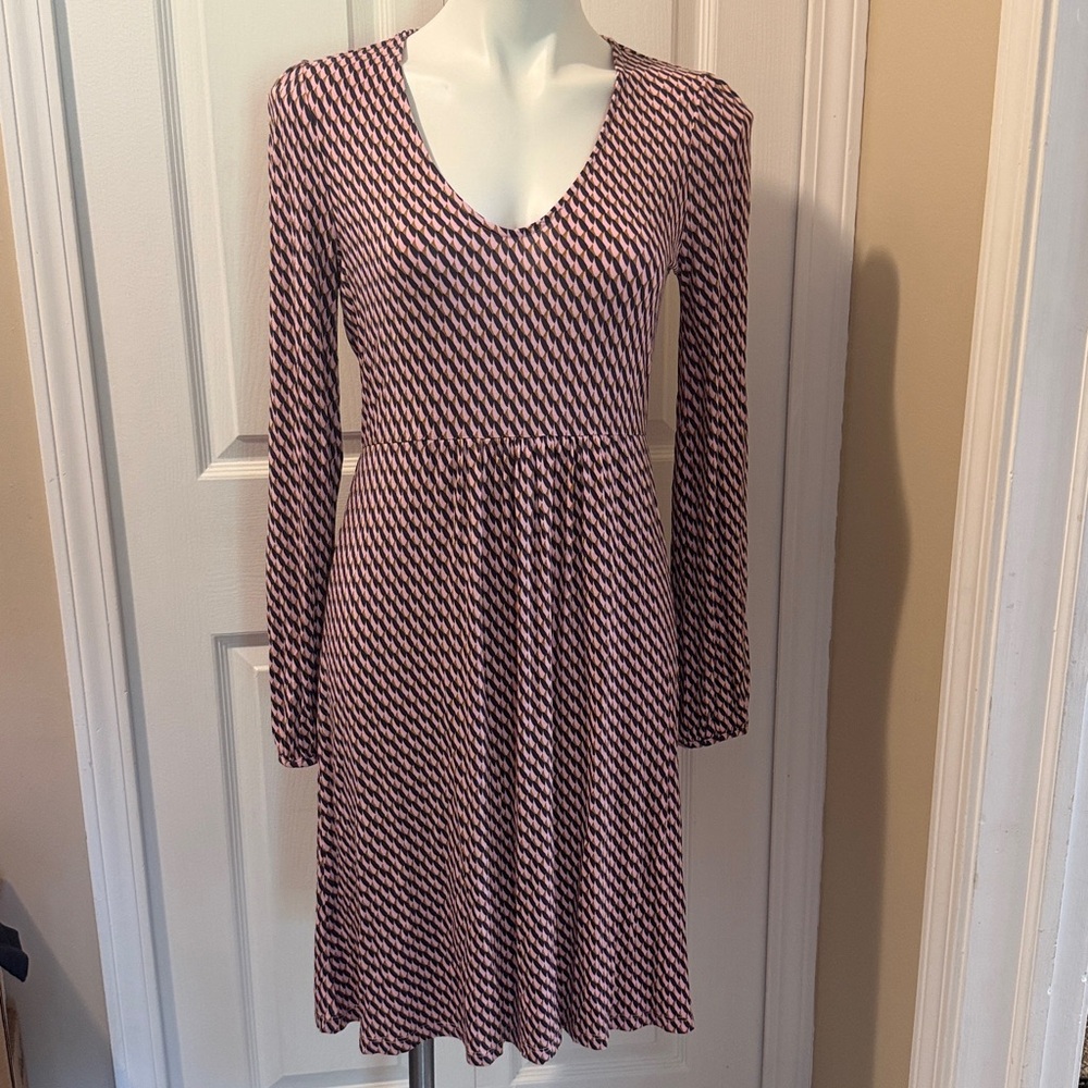 Boden Geometric Long Sleeve Dress, Size 6R